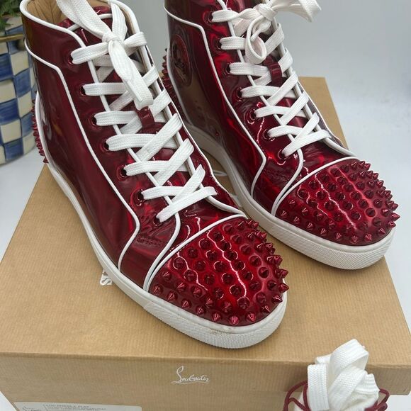 Men's Christian Louboutin, Lou Spike flat high top sneakers size 41 made Italy - Picture 2 of 11